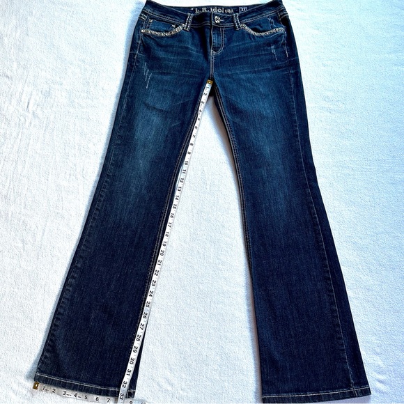 LA IDOL Y2K BOOTCUT BLING FLAP POCKET DISTRESSED RODEO FESTIVAL JEANS Sz11 33/34 - Picture 10 of 12